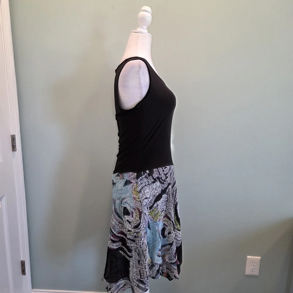 MSK Black With Multi Colored Dress Sleeveless Size Medium Asymmetrical